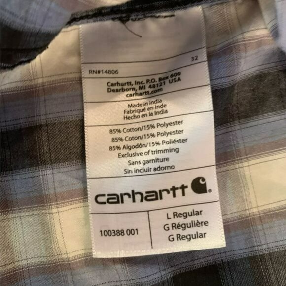 Carhartt Blue and white plaid shirt sleeve button up shirt men’s large - Picture 5 of 7